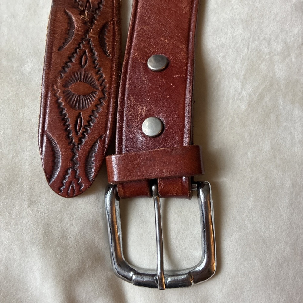 Piel De Vacuno Leather Cowhide Belt Mexico 38 Etched Weaved Braided Eagle